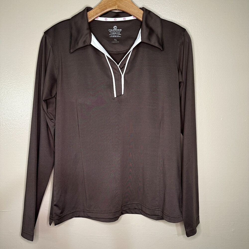 Foursome L Mens Brown Lightweight Athletic Golf Pullover Polo Shirt Top